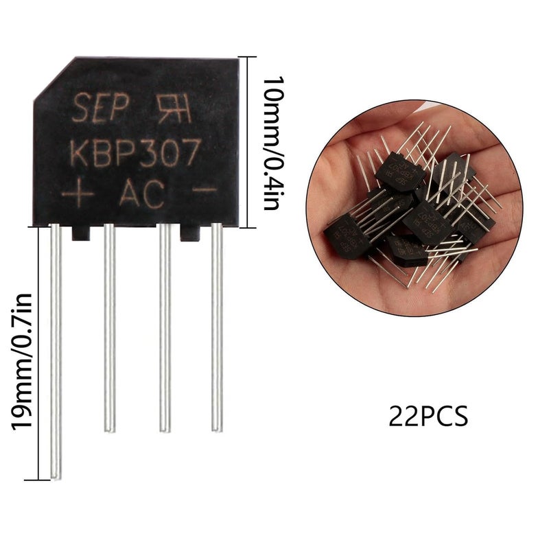 FOXTIP KBP307 Diode Bridge Rectifier 3A 700V KBP307G Flat Single Phase Rectifiers 3 Amp 700 Volt for Printed Circuit Boards(Pack of 22pcs) - Image 2